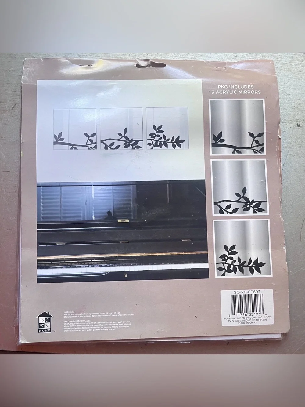 DCWV 3 Pack Birds & Branches Acrylic Mirror Wall Decor Set Botanical